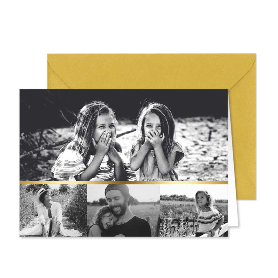 Fotokarte vier Fotos goldener Balken - Karteneindruck