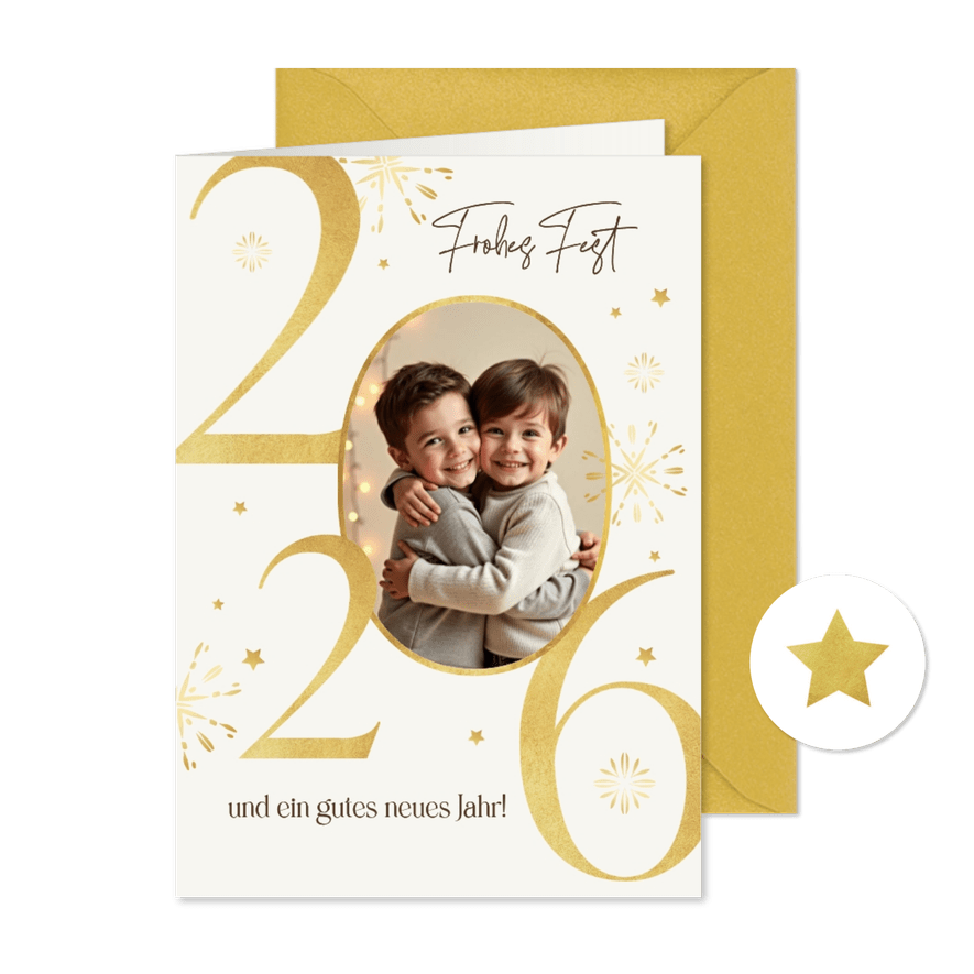 Fotokarte Weihnachten 2026 Goldoptik - Karteneindruck
