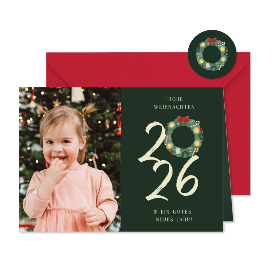 Fotokarte Weihnachten 2026 Kranz - Karteneindruck