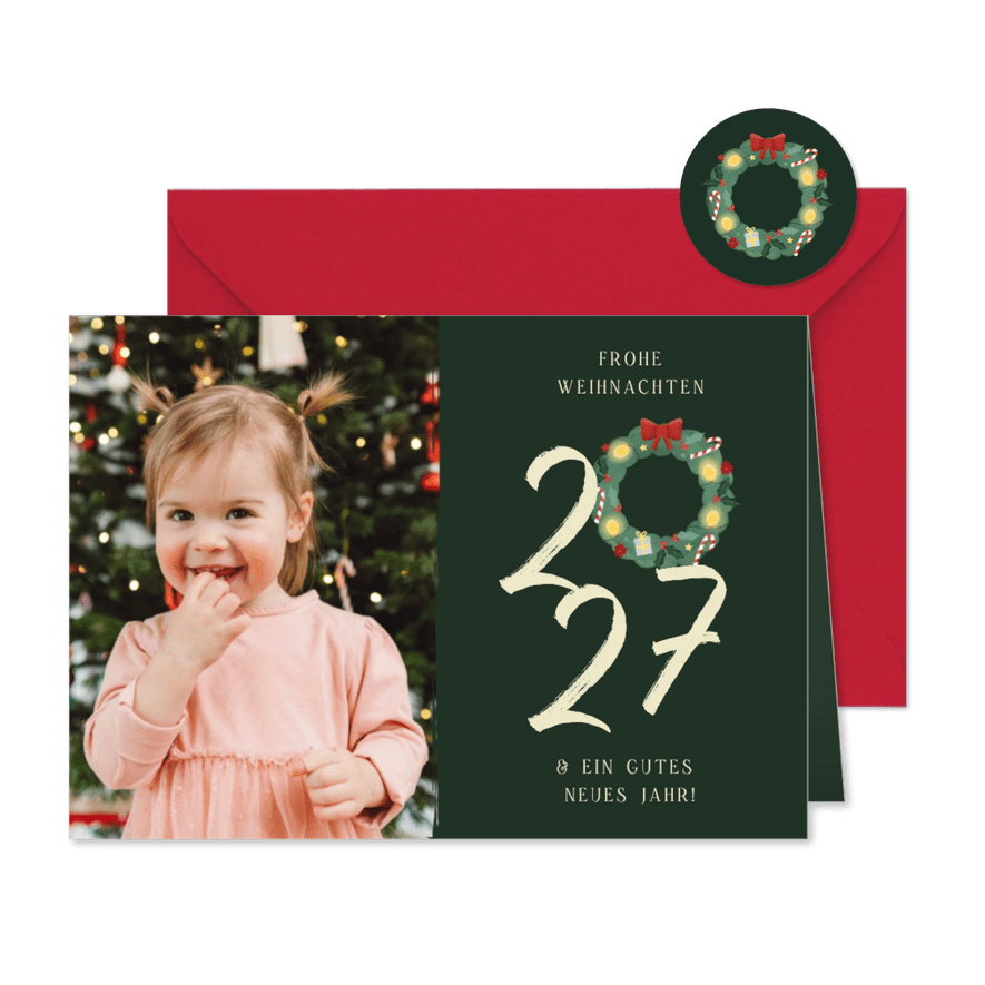 Fotokarte Weihnachten 2027 Kranz - Kartenvorschau
