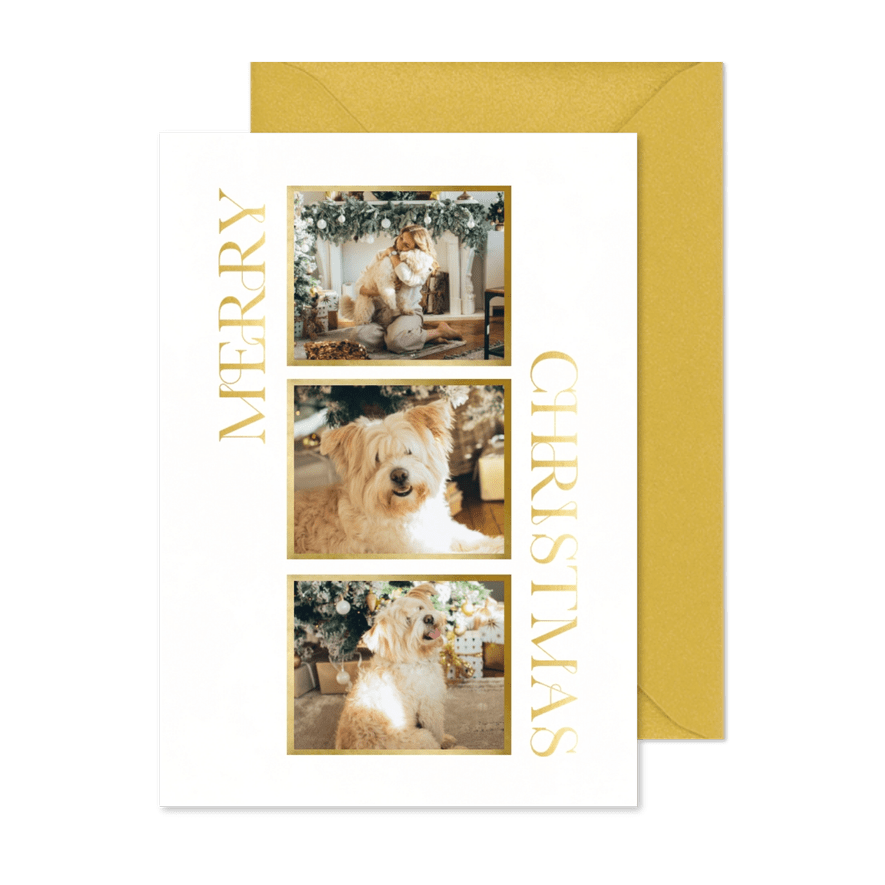 Fotokarte Weihnachten 3 Fotos 'Merry Christmas' - Karteneindruck
