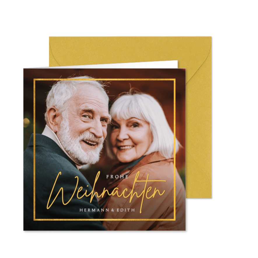 Fotokarte Weihnachten mit Goldrahmen - Karteneindruck