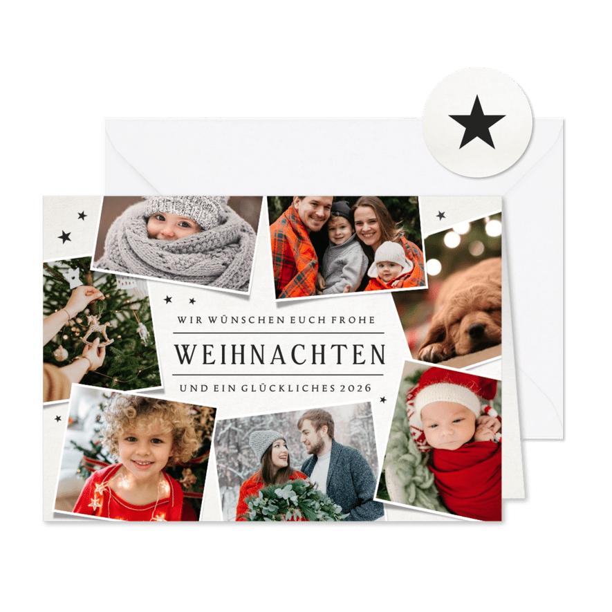 Fotokarte Weihnachten mit Sternchen und Fotocollage - Karteneindruck
