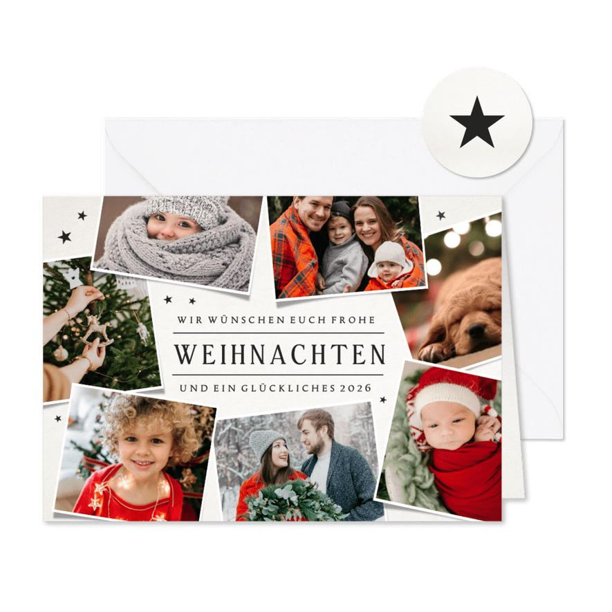 Fotokarte Weihnachten mit Sternchen und Fotocollage - Karteneindruck