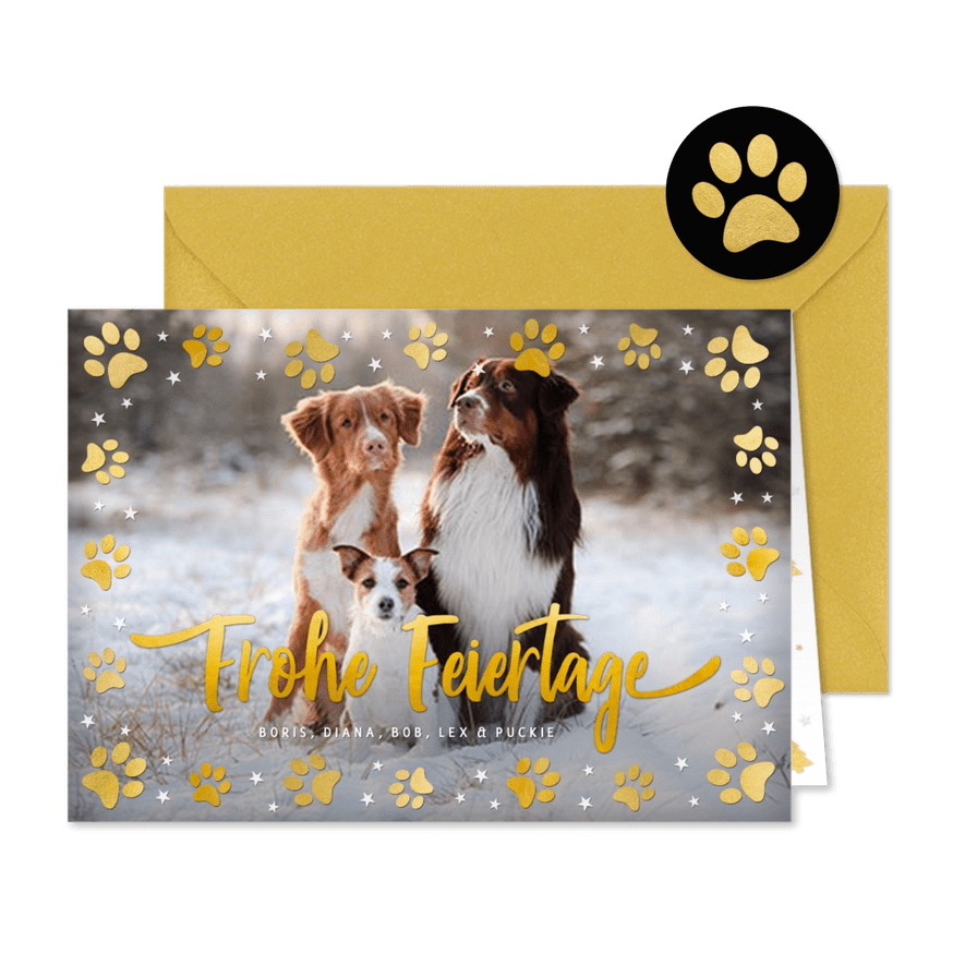 Fotokarte Weihnachten Pfotenabdrücke Haustiere - Karteneindruck
