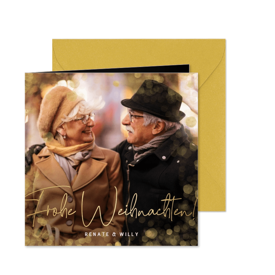 Fotokarte Weihnachten Rahmen Goldlook  - Karteneindruck
