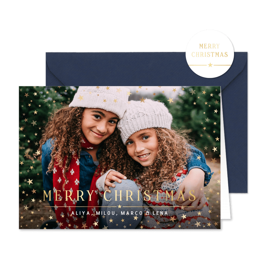Fotokarte Weihnachten und Goldsterne - Karteneindruck