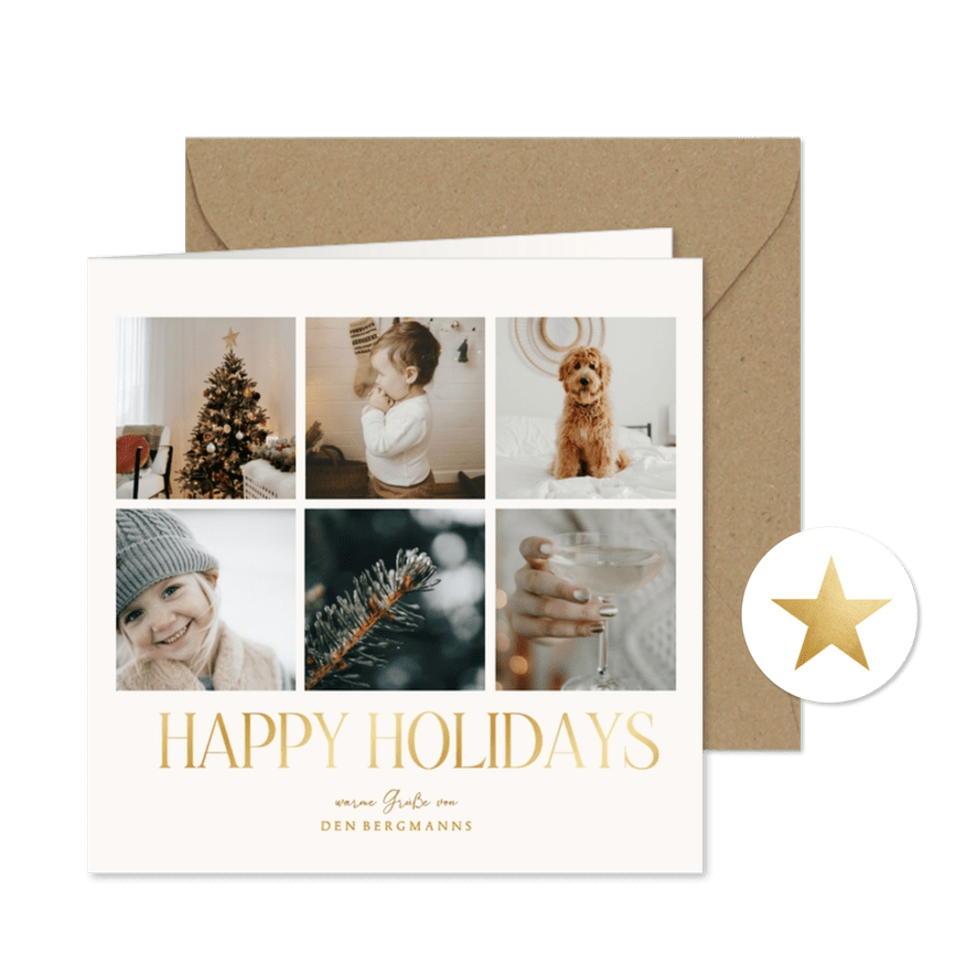 Fotokarte Weihnachtsgrüße 'Happy Holidays' Collage - Kartenvorschau