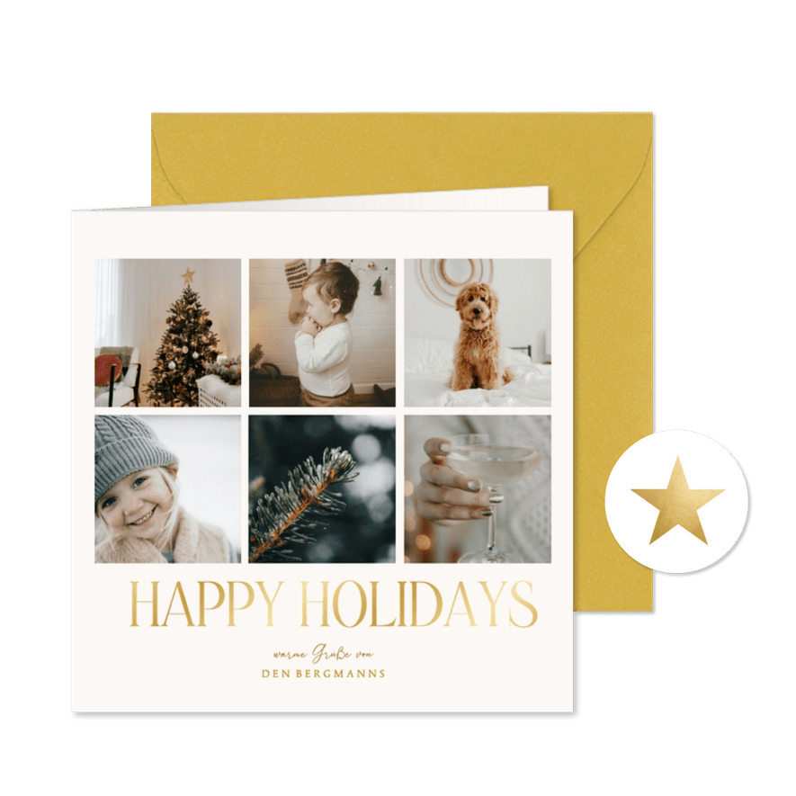 Fotokarte Weihnachtsgrüße 'Happy Holidays' Collage - Karteneindruck