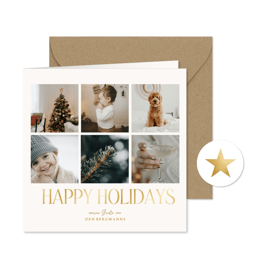 Fotokarte Weihnachtsgrüße 'Happy Holidays' Collage - Karteneindruck