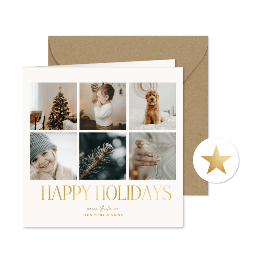 Fotokarte Weihnachtsgrüße 'Happy Holidays' Collage - Karteneindruck
