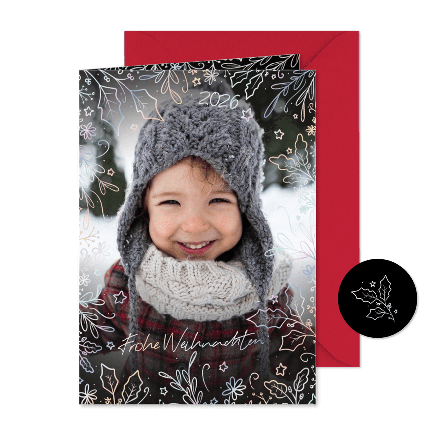 Fotokarte Weihnachtsgrüße holografischer Fotorahmen - Karteneindruck
