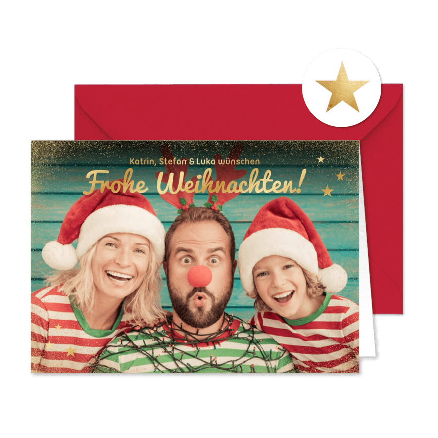 Fotokarte Weihnachtsgrüße mit Gold - Karteneindruck