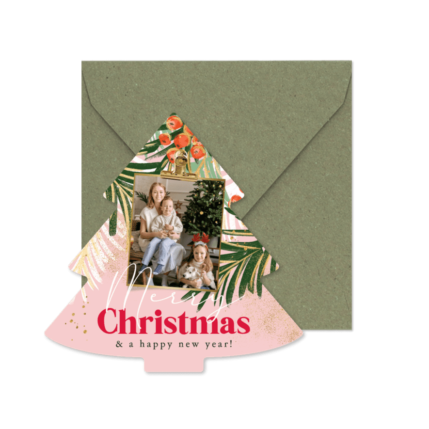 Fotokarte Weihnachtsgrüße Weihnachtsbaum Zweige und Beeren - Karteneindruck
