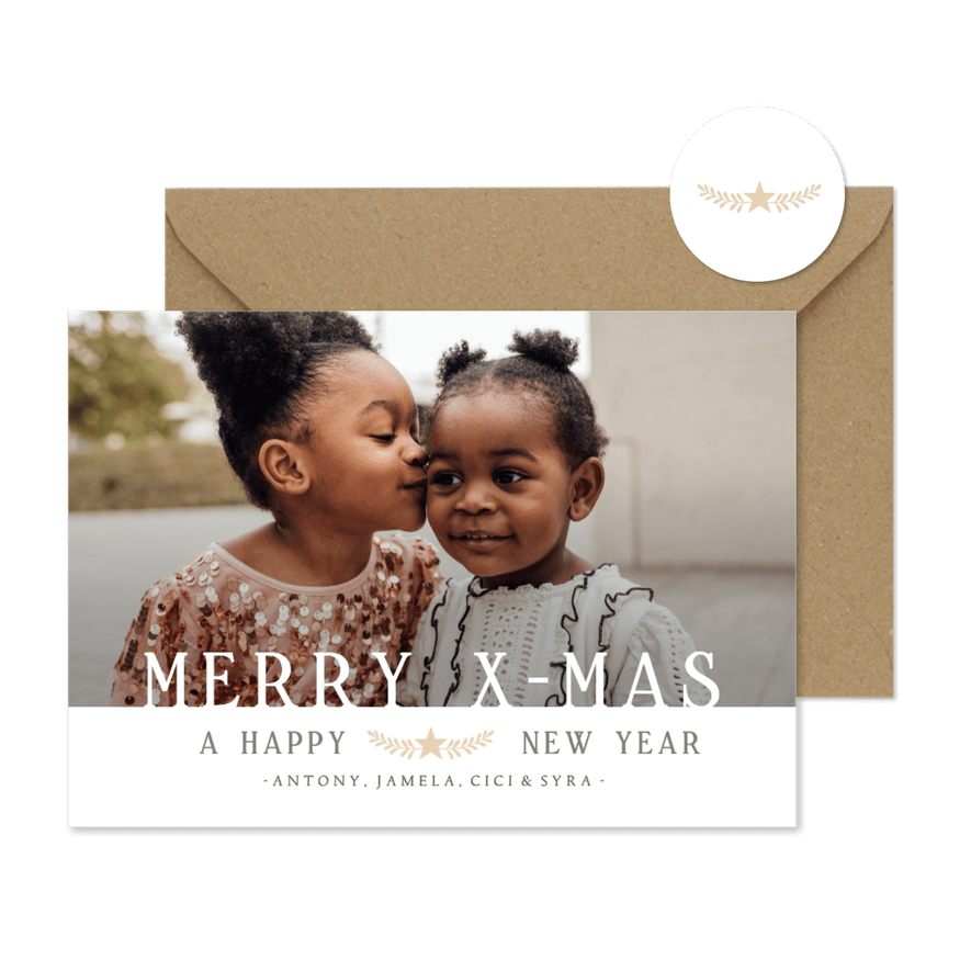 Fotokarte X-Mas schlicht Stern und Zweige Weihnachten - Karteneindruck