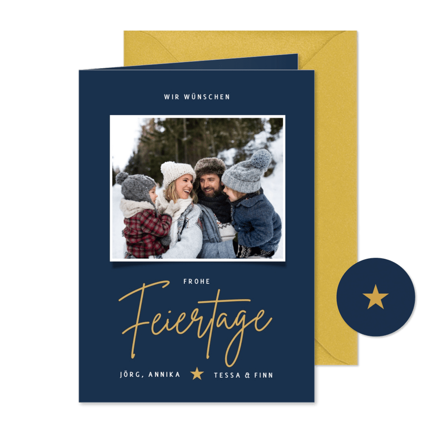 Fotokarte zu Weihnachten in Dunkelblau - Karteneindruck
