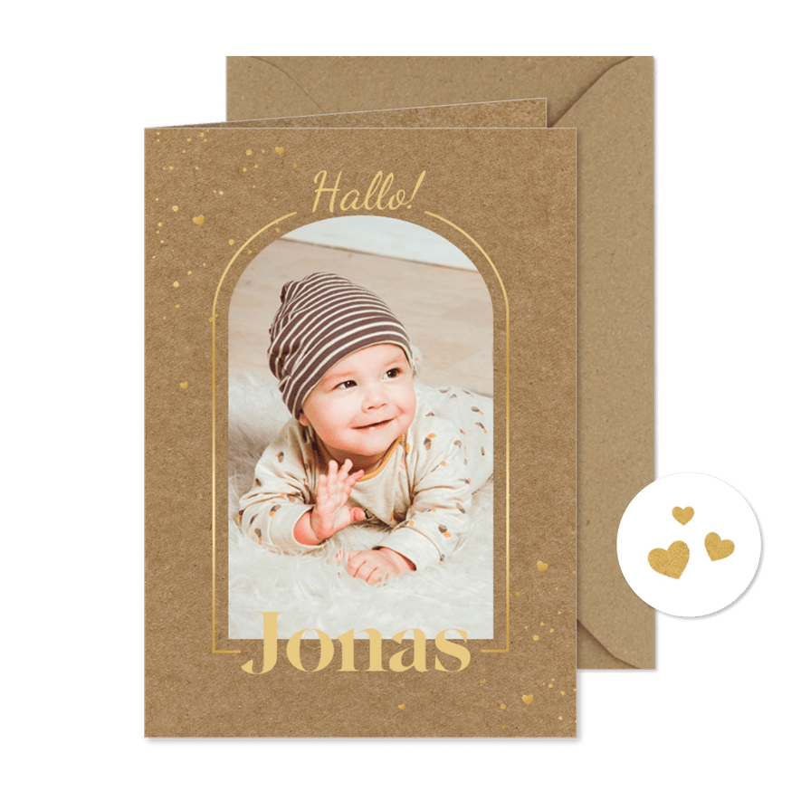 Fotokarte zur Geburt Kraftpapier & Gold - Karteneindruck
