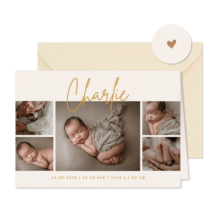 Fotokarte zur Geburt mit Fotocollage - Karteneindruck
