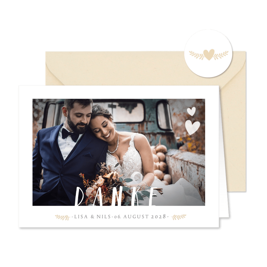 Fotokarte zur Hochzeit 'Danke'  - Karteneindruck
