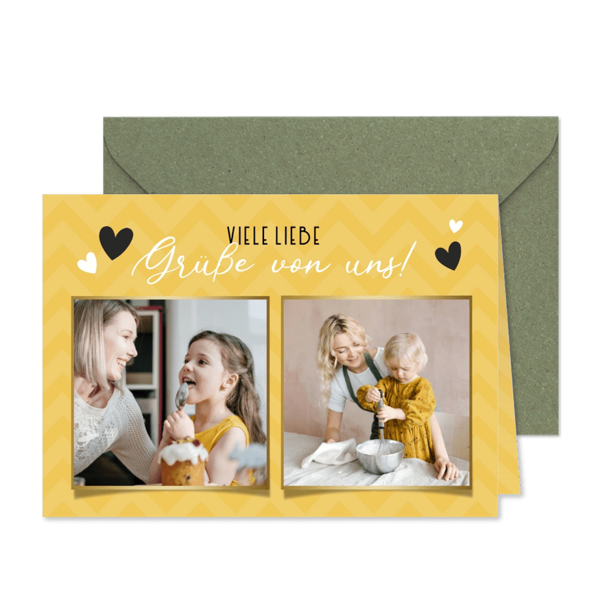 Fotokarte zwei Fotos gelber Hintegrund - Karteneindruck
