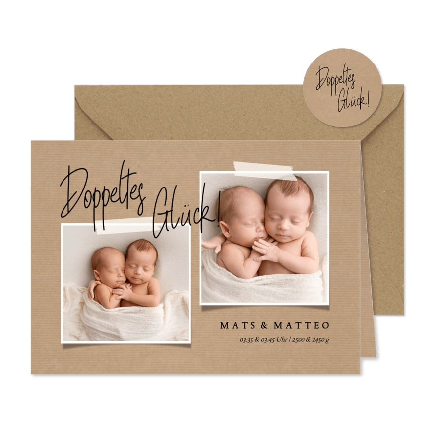 Fotokarte Zwillinge Geburt Kraftlook & Fotos - Karteneindruck

