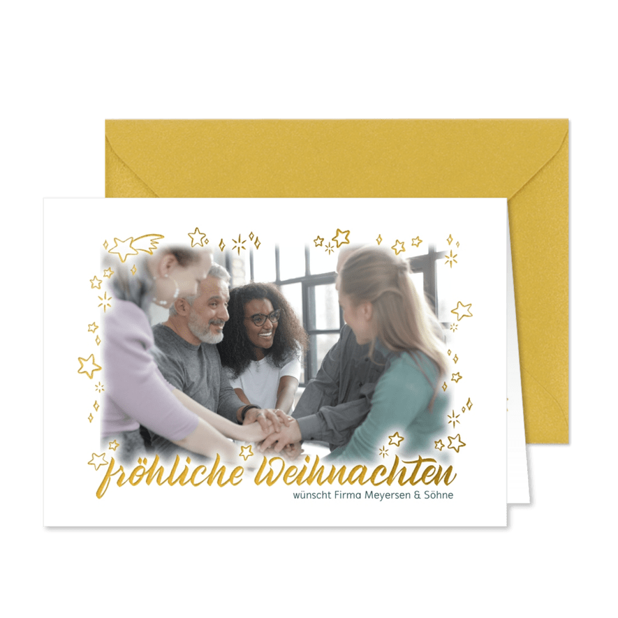 Fotoweihnachtskarte mit goldenem Rahmen - Karteneindruck
