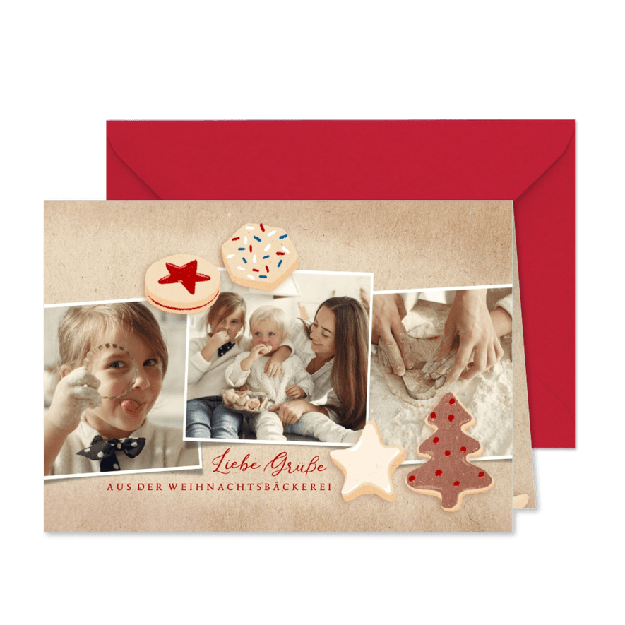 Fotoweihnachtskarte mit Weihnachtsplätzchen - Karteneindruck
