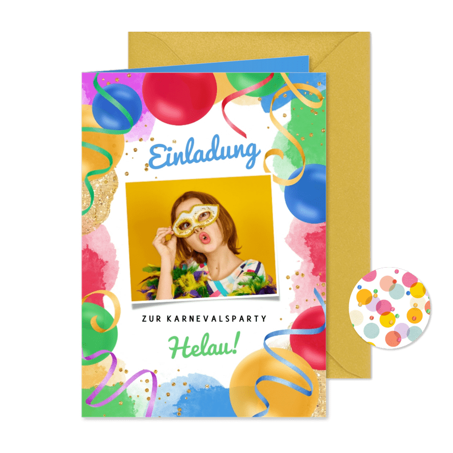 Fröhliche Einladung Faschingsparty Kinder - Kartenvorschau
