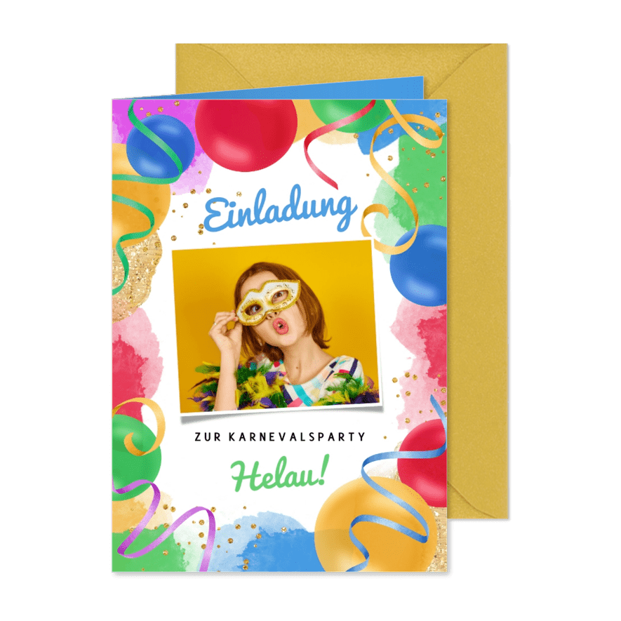 Fröhliche Einladung Faschingsparty Kinder - Karteneindruck
