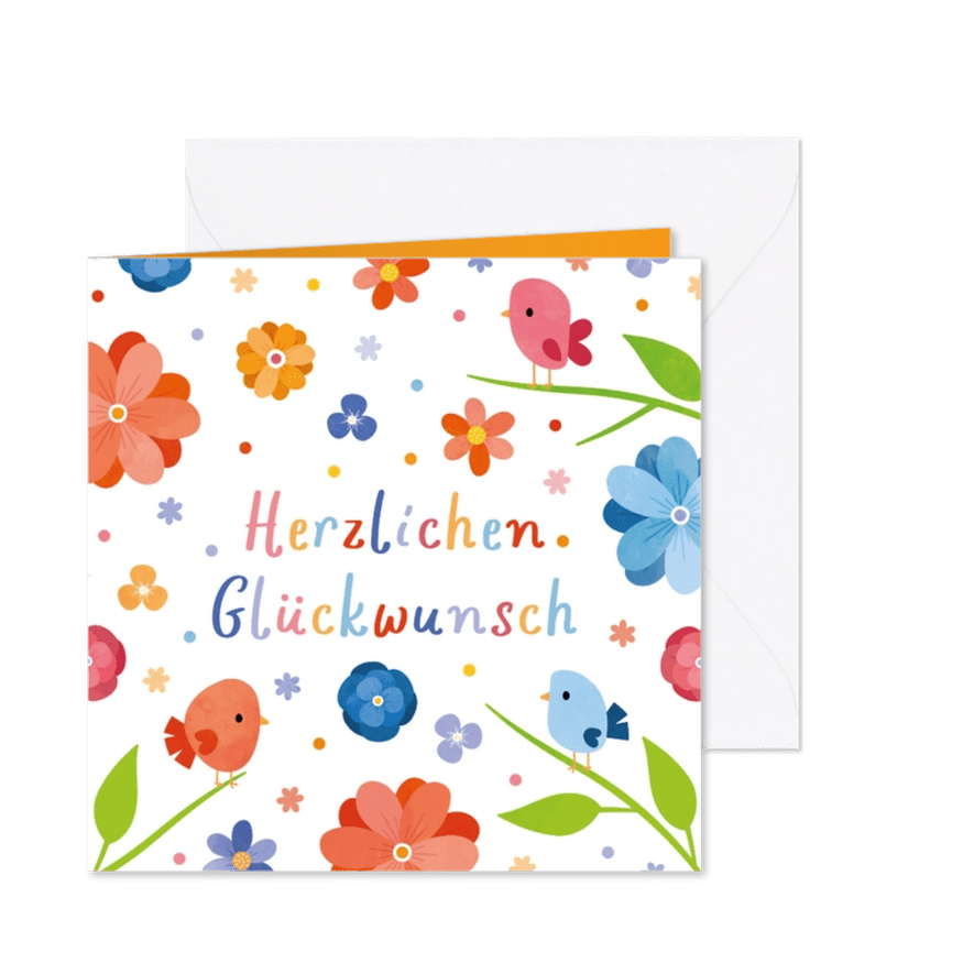 Fröhliche Geburtstagskarte Blumen & Vögel - Karteneindruck