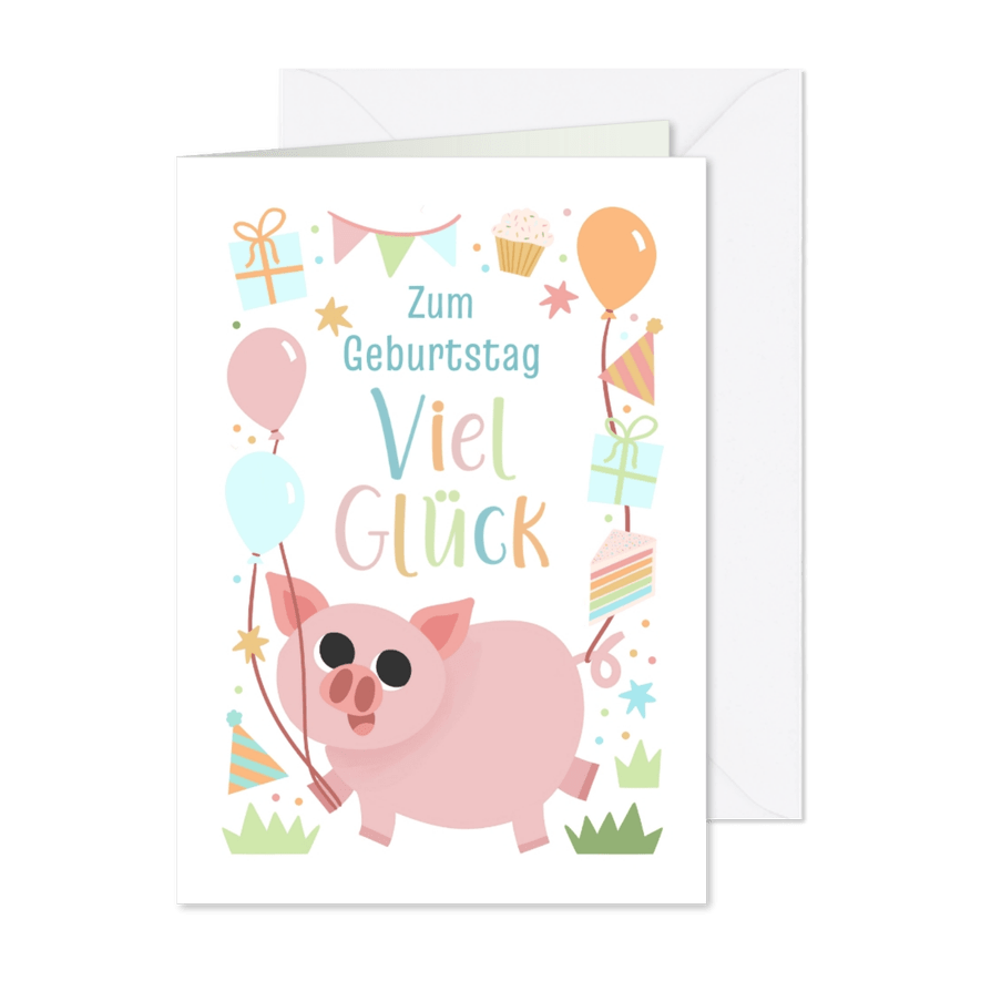 Fröhliche Geburtstagskarte Schweinchen - Karteneindruck