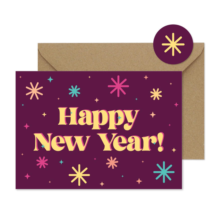 Fröhliche Neujahrskarte 'Happy New Year' - Karteneindruck
