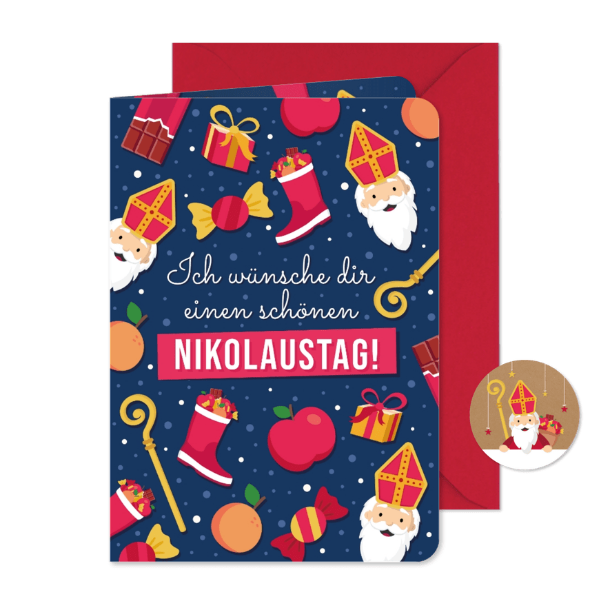Fröhliche Nikolauskarte Geschenke Süßigkeiten Stiefel - Kartenvorschau