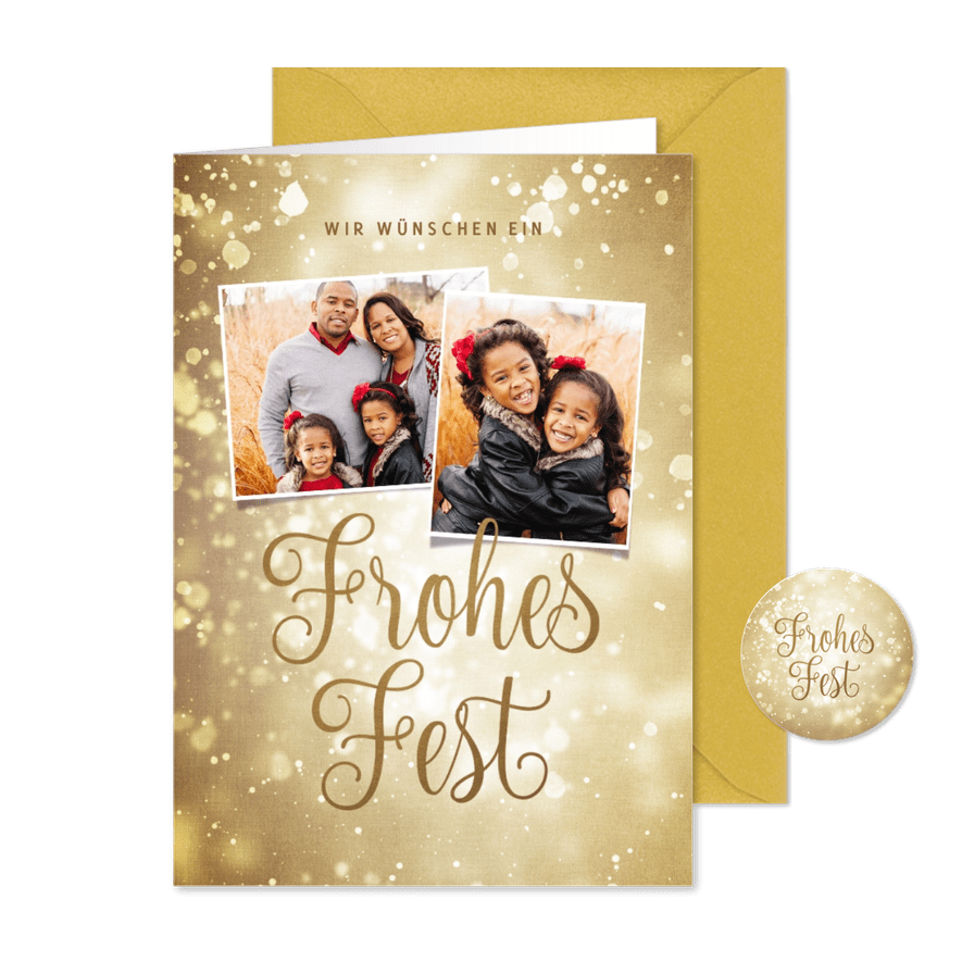 'Frohes Fest' Weihnachtskarte Fotos auf Gold - Karteneindruck
