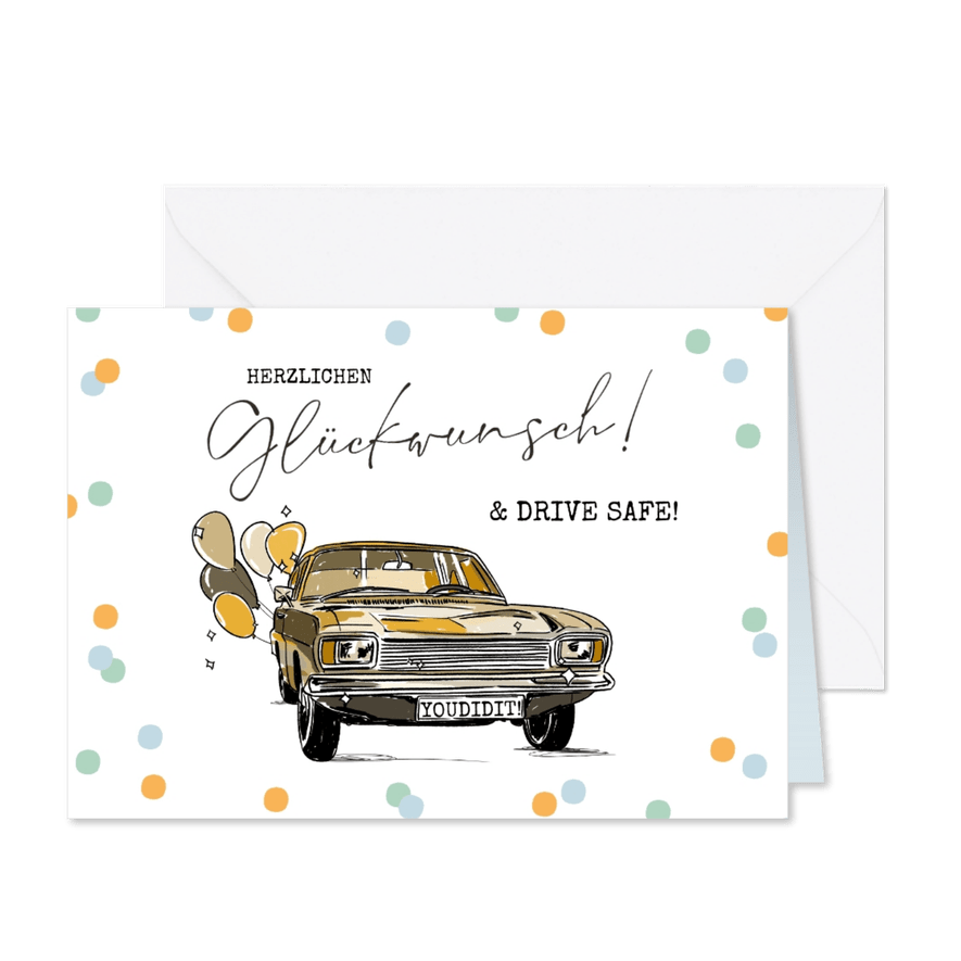 Führerschein bestanden Glückwunschkarte Vintage - Karteneindruck