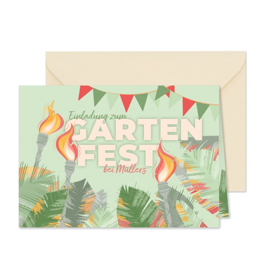 Gartenfest Blätter und Fackeln - Karteneindruck