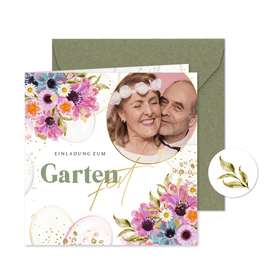 Gartenfest-Einladung Blumen & Foto - Karteneindruck
