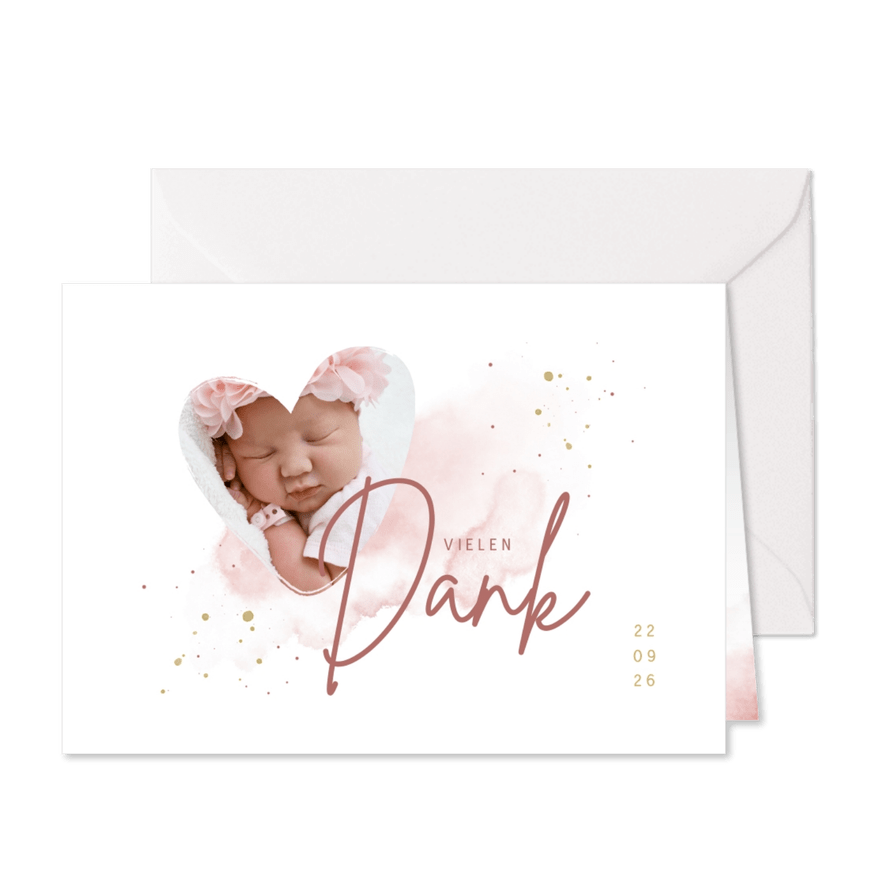 Geburt Danksagung Herz mit Foto rosa - Karteneindruck