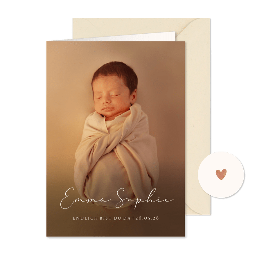 Geburtsfotokarte Name in Schreibschrift - Karteneindruck