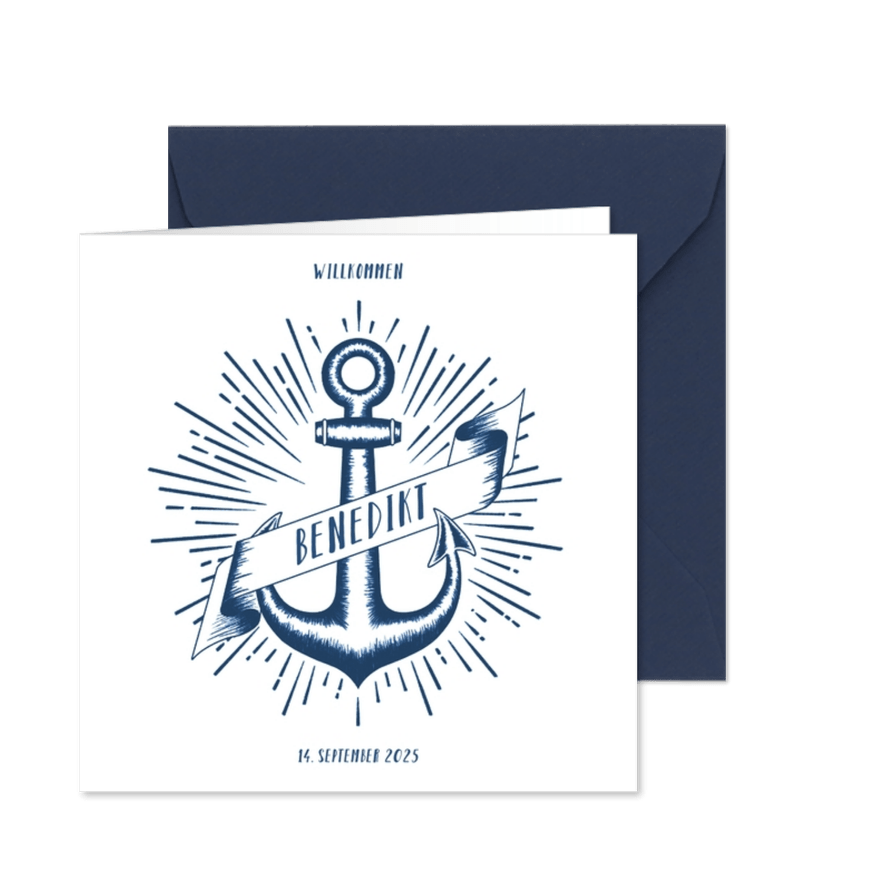 Geburtskarte Anker blau Foto innen - Karteneindruck