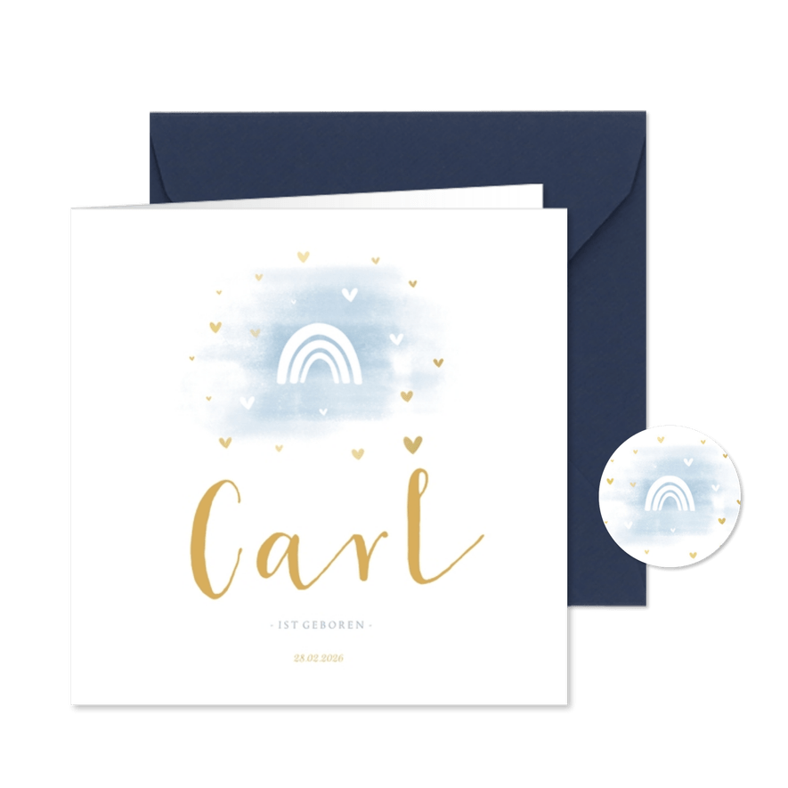 Geburtskarte Aquarell blau Regenbogen - Karteneindruck