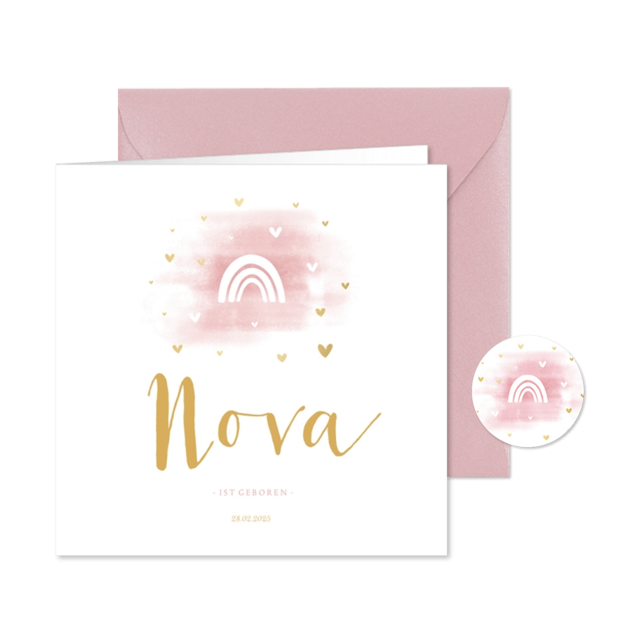 Geburtskarte Aquarell rosa Regenbogen - Karteneindruck