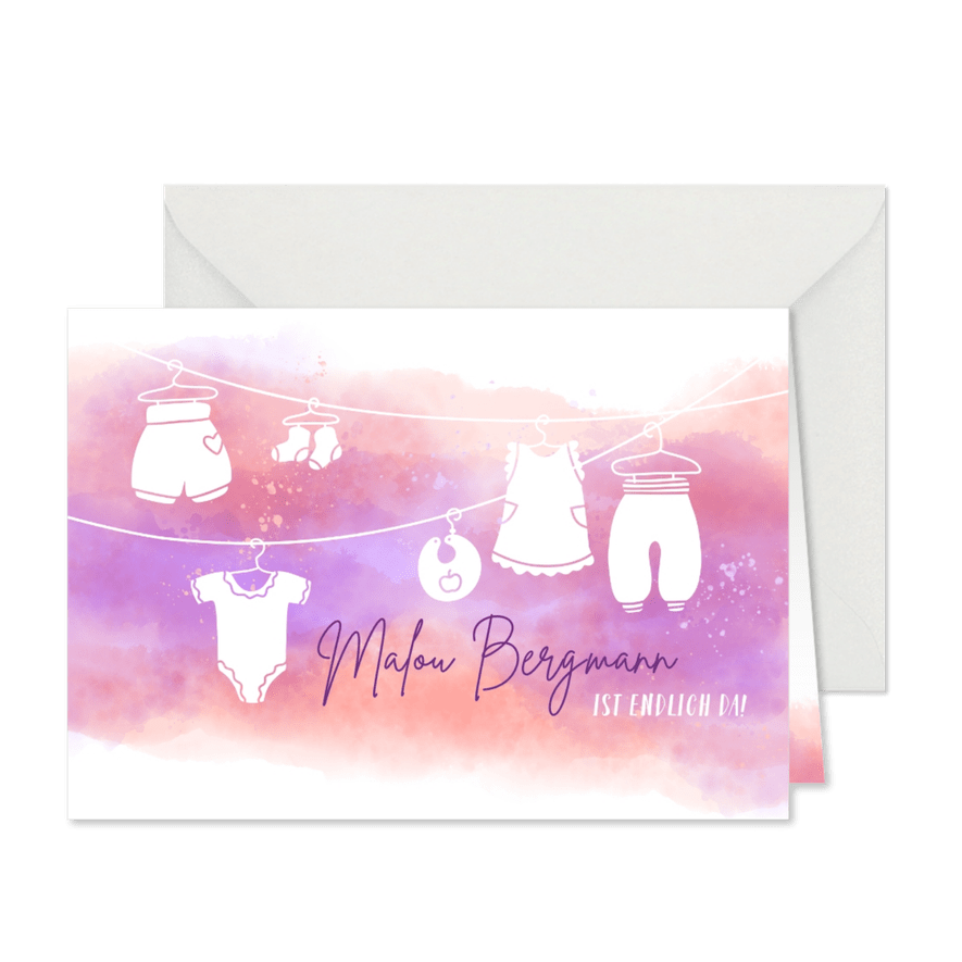 Geburtskarte Babykleidung - Karteneindruck