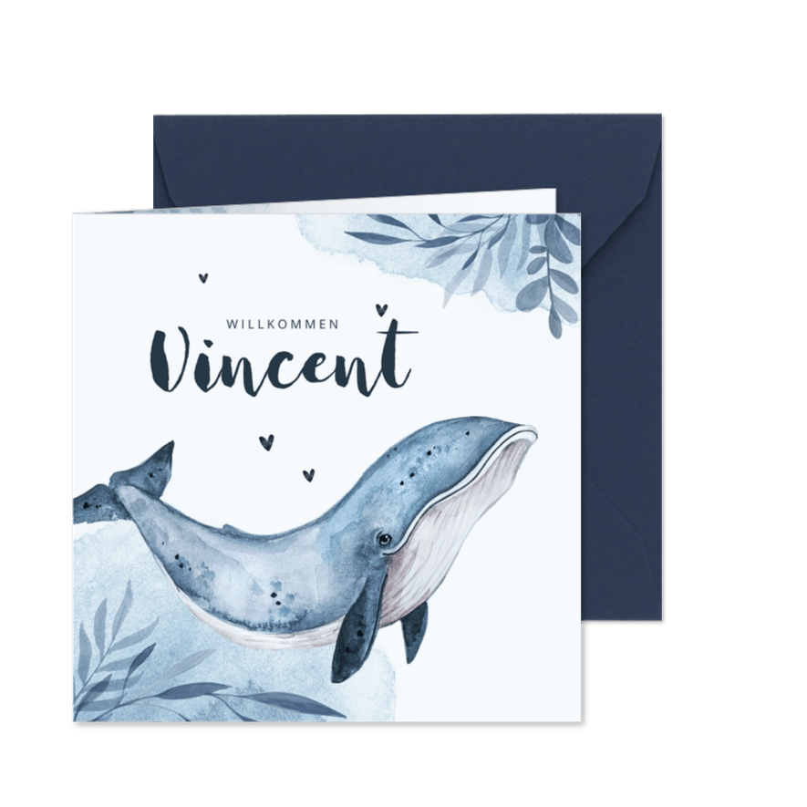 Geburtskarte Blauwal Aquarelloptik blau - Karteneindruck