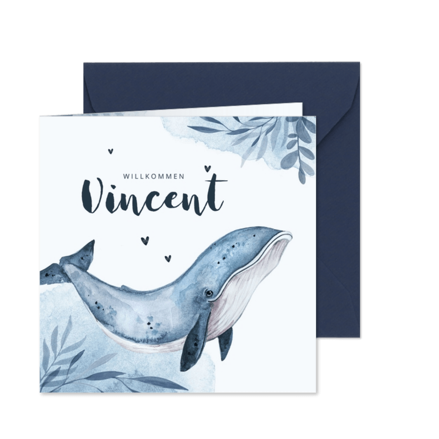 Geburtskarte Blauwal Aquarelloptik blau - Karteneindruck
