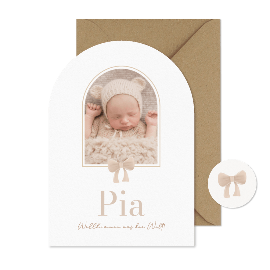 Geburtskarte Bogenform Foto Bogenfenster Schleife - Karteneindruck