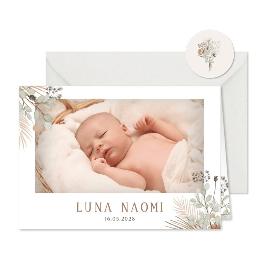 Geburtskarte Bohemian Blumendesign & Foto - Karteneindruck