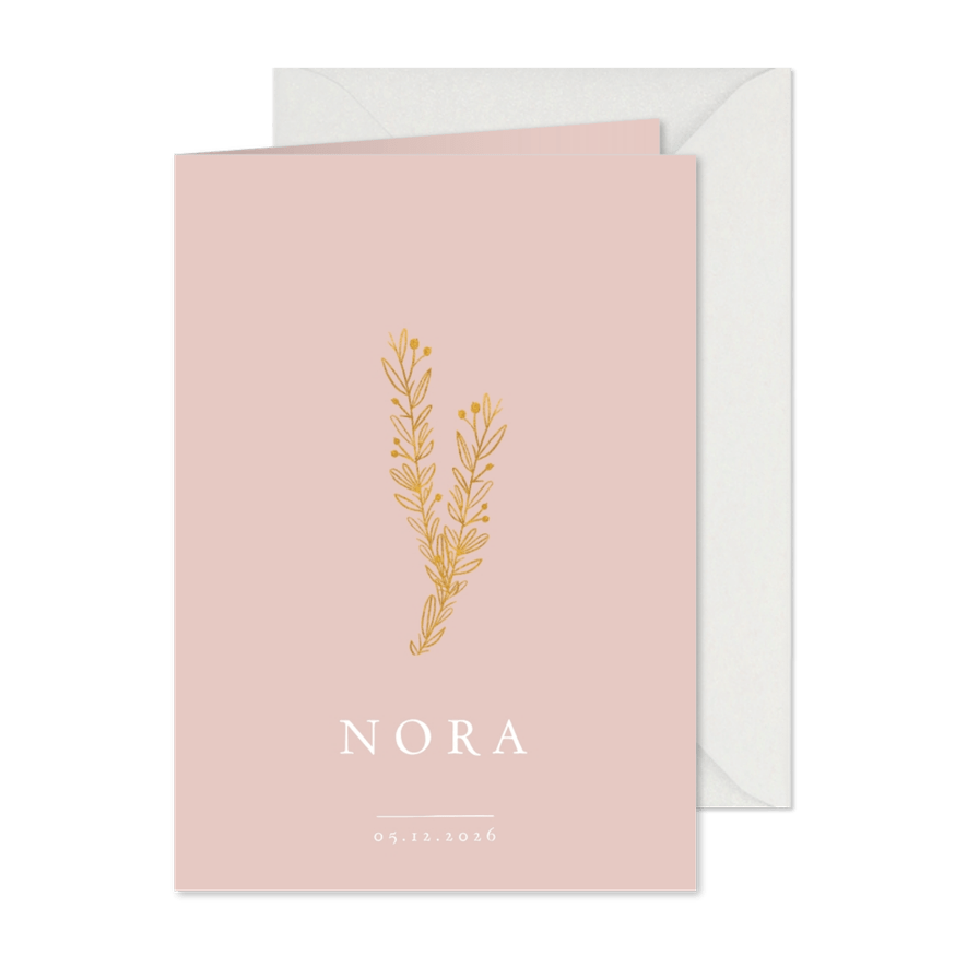 Geburtskarte botanisch goldener Zweig und Foto innen - Karteneindruck