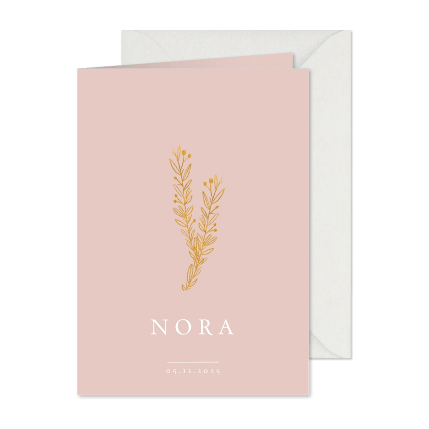 Geburtskarte botanisch goldener Zweig und Foto innen - Karteneindruck