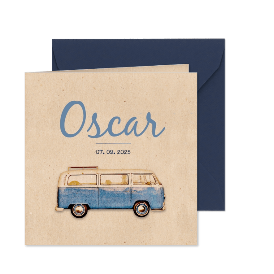 Geburtskarte Bulli Kraftpapier Foto blau innen - Karteneindruck